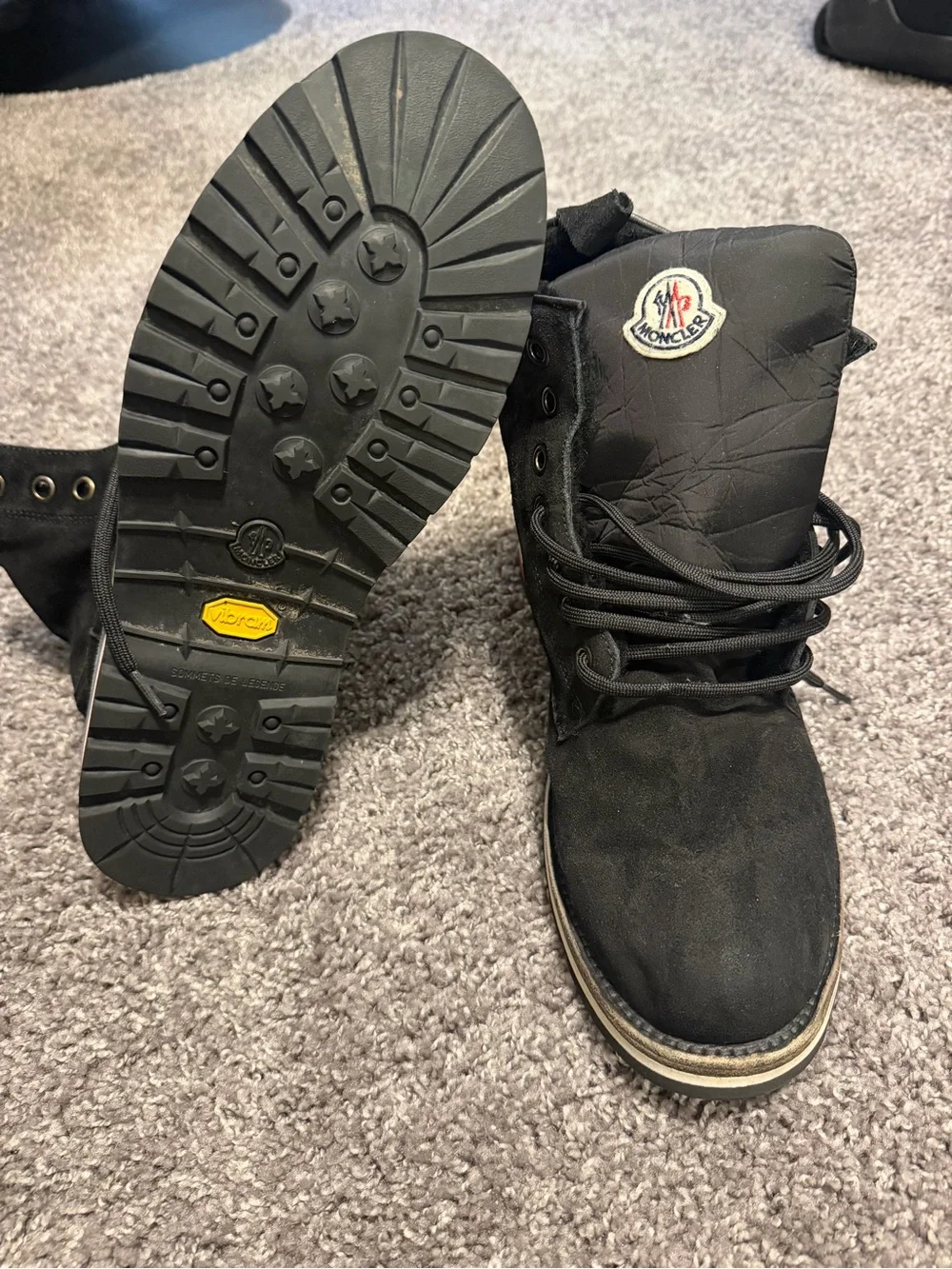 Moncler Black Suede High-Top Lace-Up Boots with Tricolor Sole Detail